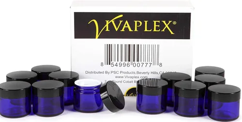 Miniatura 3 de Vivaplex, 12, azul cobalto, 2 onzas, tarros redondos de vidrio, con revestimientos interiores y tapas negras