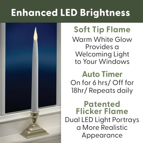 Miniatura 2 de 612 Vermont VT-1660P-4 - Velas LED de ventana con temporizador (6 encendido/18 apagado), llama parpadeante LED dual blanca cálida patentada, Peltre
