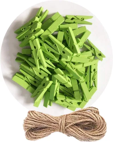 Miniatura 8 de 50 piezas de pequeñas pinzas de madera para fotos con cordel de yute, mini pinzas para ropa para manualidades, decoración, secado de ropa, 50 piezas