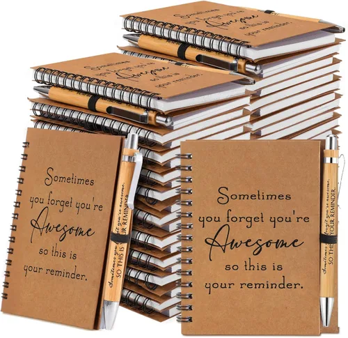 Miniatura 9 de Honoson 30 Juegos de Cuadernos en Espiral, Regalos de Agradecimiento para Empleados, Diarios Inspiracionales con Bolígrafos de Bambú Retráctiles a