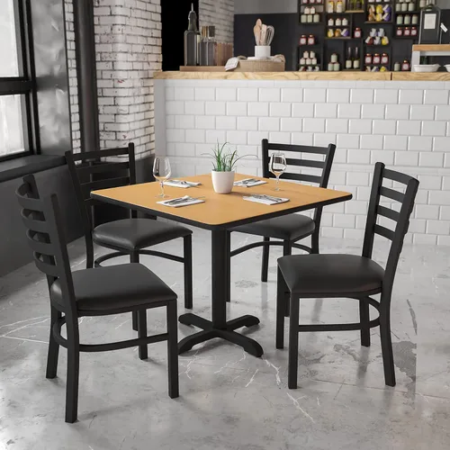 Miniatura 2 de Flash Furniture Juego de mesa cuadrada de laminado natural de 36 pulgadas con base en X y 4 sillas de metal con respaldo de escalera, asiento