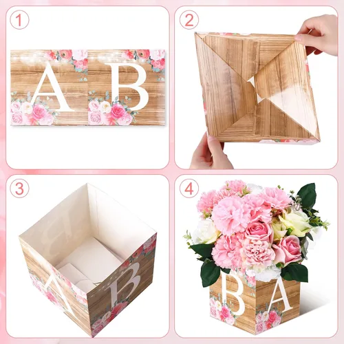 Miniatura 4 de Bucherry - 6 cajas de centro de mesa de baby shower con letras de "bebé", cajas de flores, decoración de mesas para baby shower, cumpleaños, Azul