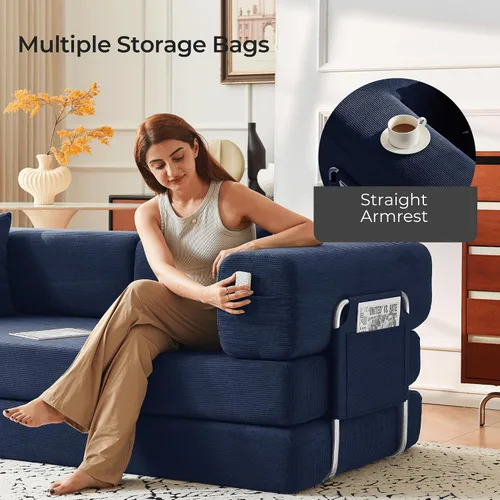 Miniatura 3 de Sofá cama convertible de 79 pulgadas con almohadas, sofá cama plegable de pana con marco de forma fija, sofá sin hueso para sala de estar