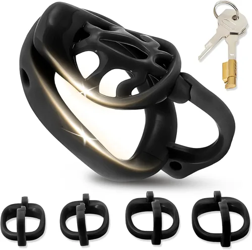 Miniatura 15 de Jaula de castidad impresa en 3D con 4 anillos diferentes, jaula de pene masculina con ganchos y cerraduras ocultas, dispositivo de castidad