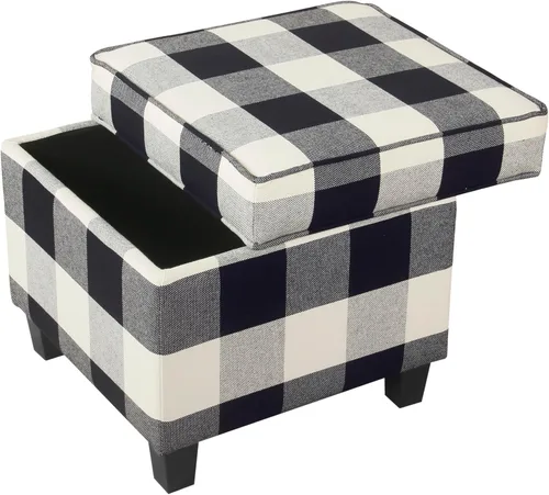 Miniatura 6 de HomePop Otomana Clásica Cuadrada de Almacenamiento con Tapa Desmontable Otomana con Almacenamiento para Sala de Estar y Dormitorio, Patrón de Negro