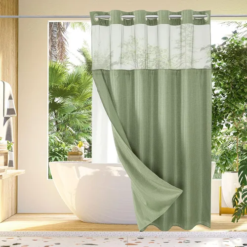Miniatura 9 de Gibelle: cortina de ducha pequeña para baño de 36x74, cortina de ducha de punto gofre con juego de forro de tela a presión, no necesita ganchos