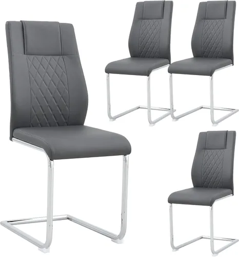 Miniatura 24 de Sillas De Comedor - Juego de 4 sillas de comedor modernas para cocina, con asiento tapizado de piel sintética, patas de metal con respaldo alto