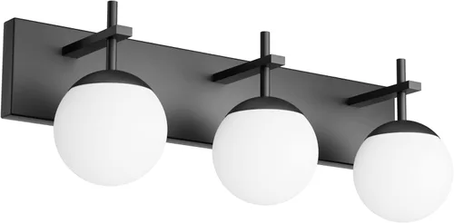 Miniatura 11 de Ralbay Lámpara de pared de baño negra mate, 2 luces, iluminación moderna de mediados de siglo, luz de tocador de globo de vidrio lechoso negro