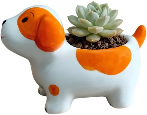 Miniatura 15 de Cuteforyou Macetas para suculentas, bonitas macetas de cerámica con forma de animal, diseño de cactus suculentas, planta no incluida (Corgi)