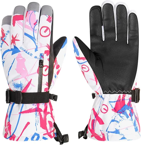 American Trends Kids Waterproof Winter Gloves with Zip Pocket Snow Ski Gloves Boys Girls Toddler Touchscreen Snowboard Gloves