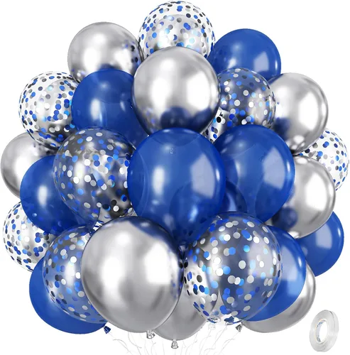 Miniatura 23 de Globos de látex de confeti azul turquesa, azul claro, menta, verde, plateado y blanco, juego de globos de látex de confeti, azul aguamarina, blanco