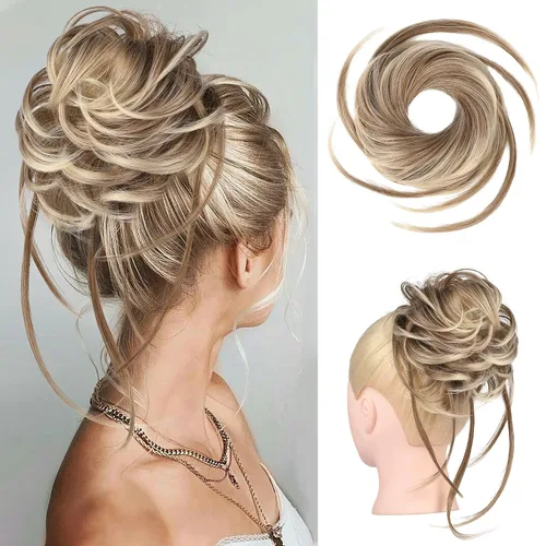 Miniatura 17 de HOOJIH Pieza de cabello estilo moño desordenado - Extensiones de cabello superlargas estilo moño rizado, envoltura de cabello ondulado, accesorio