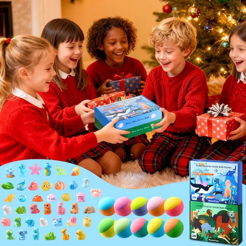 Miniatura 7 de 40 bombas de baño para niños con sorpresa en el interior, set de regalo de juguetes de animales del océano y la selva con ingredientes naturales
