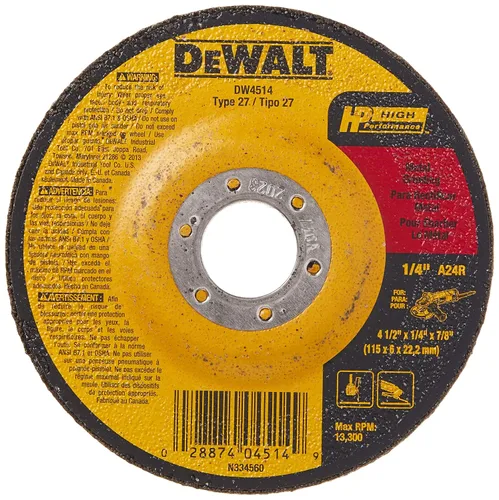 Miniatura 2 de DEWALT DW4514 Disco de esmerilado de 1/4" de espesor con 4-1/2" de diámetro y mandril de 7/8