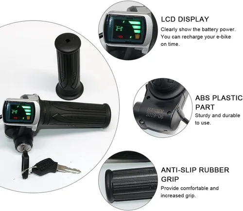 Miniatura 3 de HUIOP Empuñadura eléctrica para bicicleta, acelerador de agarre de bicicleta eléctrica de 24 V/36 V/48 V con pantalla de batería LCD, agarre
