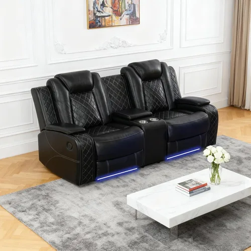 Miniatura 15 de Juegos de muebles de sala de estar, sofá modular reclinable eléctrico con luces LED, juego de sofá de cuero, sofá reclinable para sala de estar