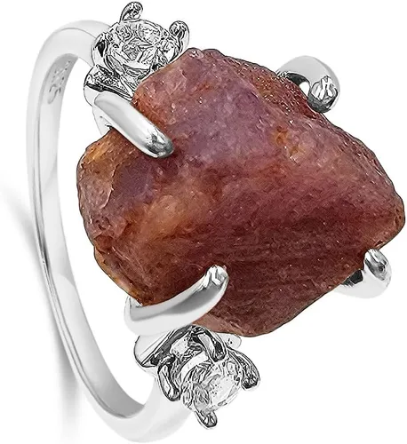 Miniatura 5 de Anillo de cristal crudo real con piedra natal, plata de ley, oro blanco, regalo de joyería para ella, regalo de Navidad, Día de la Madre