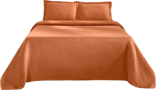 Miniatura 2 de Superior Colcha de Tejido de Cesta 100% Algodón con Fundas de Almohada, Ropa de Cama Jacquard Matelassé de Algodón Premium para Todas las Mandarina