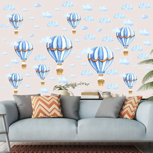 Miniatura 6 de Calcomanías de pared extraíbles para globos de aire caliente grandes, calcomanías de vinilo de nubes azules, autoadhesivos, murales artísticos