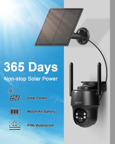 Miniatura 5 de ANRAN Cámara de seguridad solar celular 4G LTE inalámbrica para exteriores, sin WiFi 2K, visión nocturna a color, vista en vivo de 360°, sensor