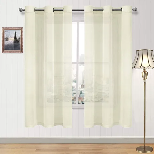 Miniatura 69 de DWCN Cortinas traslúcidas color verde frijol para sala de estar y dormitorio - Cortinas voile con aspecto de lino sintético con ojales en la parte