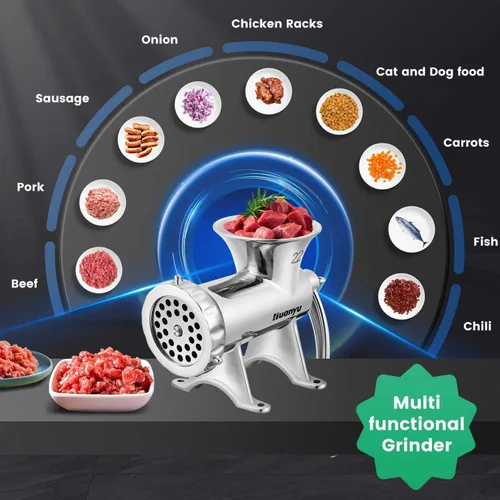 Miniatura 5 de Huanyu Picadora de carne manual Relleno de salchichas de acero inoxidable Máquina de molienda de carne comercial Picadora de carne de cerdo