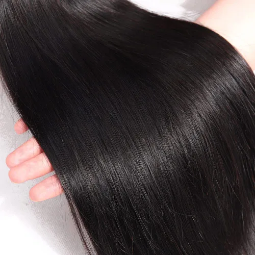 Miniatura 4 de Subella 3 manojos de cabello humano brasileño lacio, grado 10A, virgen, sin procesar, color negro natural (8, 10, 12 pulgadas)