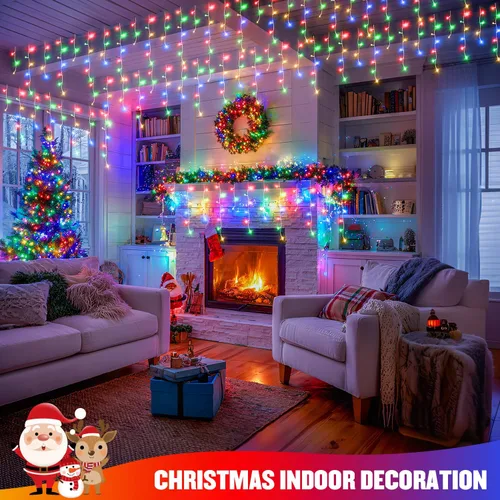 Miniatura 8 de JMEXSUSS 400 luces LED de Navidad de carámbano de 38.8 pies con control remoto, tira de luces multicolor para exteriores enchufables, 8 modos