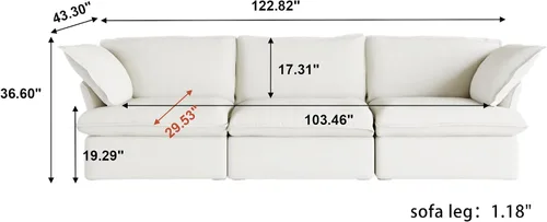 Miniatura 5 de Sofá modular modular de 122.82 pulgadas con cojín grueso, sofá minimalista de 3 plazas, sofá convertible de asiento profundo para sala de estar
