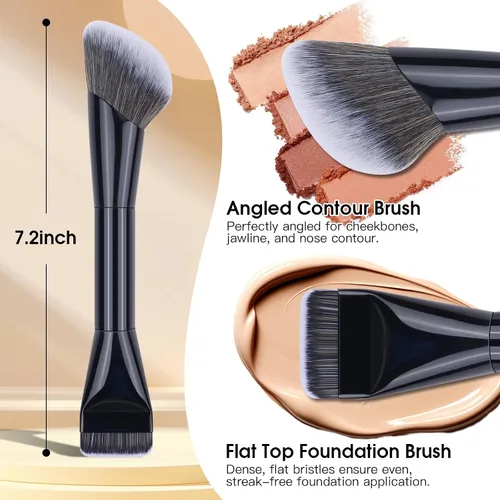Miniatura 3 de Brocha de maquillaje de doble extremo, base plana y pincel de contorno en ángulo para una mezcla impecable, cobertura suave y contorno sin esfuerzo