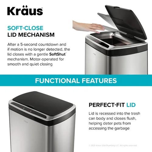 Miniatura 5 de Kraus GarbagePro Bote de basura rectangular de 13 galones manos libres con sensor de movimiento operado por batería en acabado negro mate con tapa