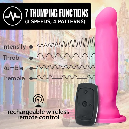 Miniatura 4 de Blush Impressions Havana - Consolador vibratorio de silicona de 8 pulgadas, control remoto inalámbrico de 4 vías, juego con correa, IPX7, Rosa