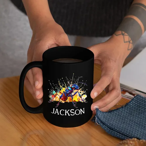 Miniatura 6 de Taza de café negra de hormigas personalizada de 11 onzas, 15 onzas, taza de café de hormigas personalizada con nombre, taza de té de cerámica