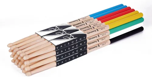 Baquetas, mango de goma antideslizante 5A, madera de arce, 12 pares | Paquete de 24 baquetas 5A con punta de madera de lágrima. Palillos de tambor