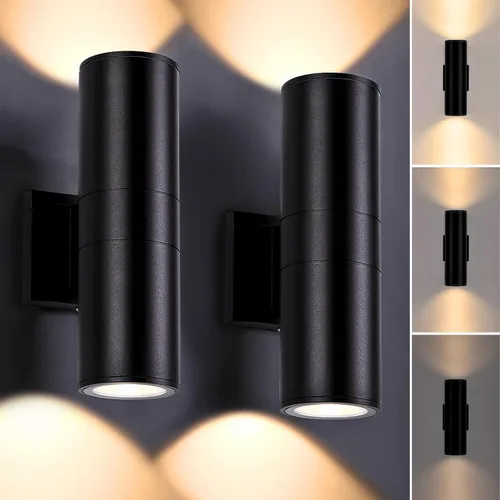 Miniatura 8 de DAKAFUL 5CCT - Luces de pared regulables para exteriores, paquete de 2 unidades, 3000 K, 5000 K, 6000 K, cilindro LED integrado, luz de aluminio