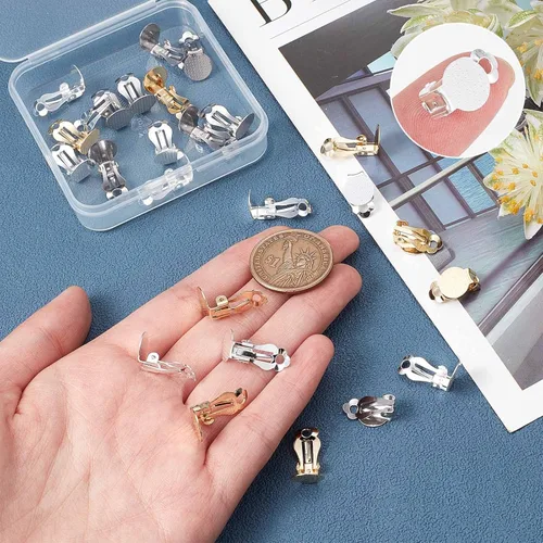 Miniatura 3 de SUNNYCLUE 1 caja de 30 piezas de 3 colores de clip en aretes de clip redondos de espalda plana, convertidores de aretes de acero inoxidable, ajustes