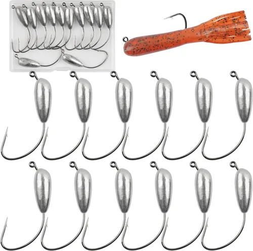 Miniatura 12 de Ganchos de cabeza de plantilla de pesca, 12/24 piezas de ganchos de cabeza de tubo para pesca de lubina, sin pintar, tubo de gota de agua, anzuelo