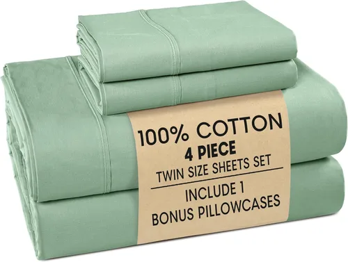 Miniatura 55 de Casa Platino Sábanas de cama individual XL, sábanas de 100 % algodón con 2 fundas de almohada, tejido percal crujiente y sensación acogedora, verde
