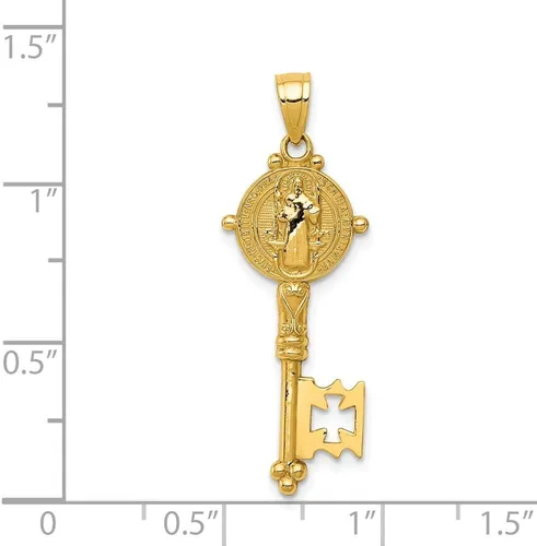 Miniatura 2 de BillyTheTree Jewelry Colgante de oro amarillo de 14 quilates San Benito con llave de 2 caras, Metal