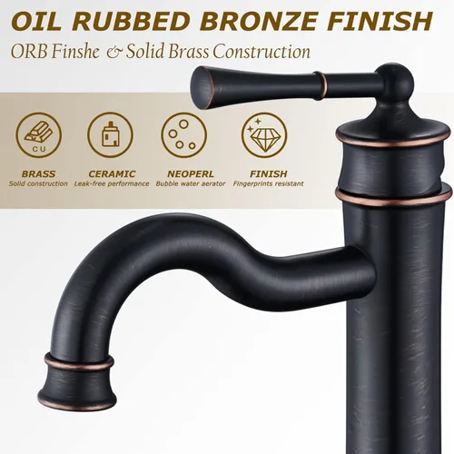 Miniatura 4 de Grifo de fregadero ORB para baño, grifo alto de un solo agujero, montaje sobre lavabo, desagüe desplegable sin desbordamiento, líneas de suministro