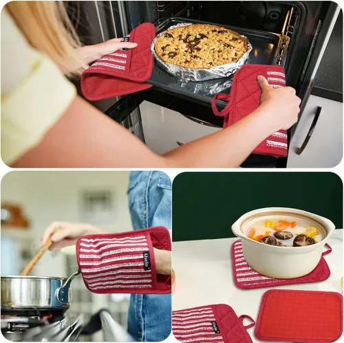 Miniatura 5 de Alselo Juego de 3 agarraderas de silicona resistentes al calor y antideslizantes, almohadillas calientes profesionales para horno con bolsillos