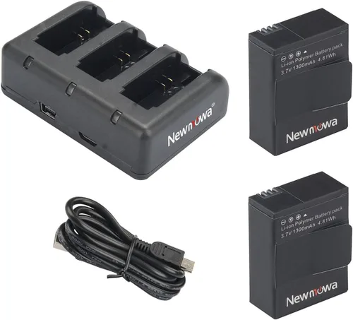 Newmowa Batería de repuesto AHDBT-302 de 1300 mAh (paquete de 2) y cargador rápido de 3 canales para GoPro Hero 3, GoPro Hero 3+, AHDBT-301,