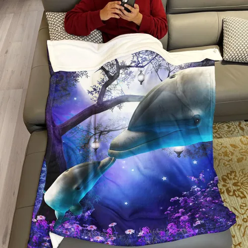 Miniatura 4 de SXCHEN Manta Late Night Forest Blue Whale 2 delfines de 59.8 x 79.5 in