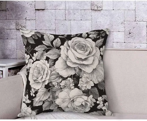 Miniatura 4 de AOYEGO Funda de almohada con diseño de rosas blancas y negras, ramo de flores, plantas botánicas, hojas naturales, flores silvestres, pétalos