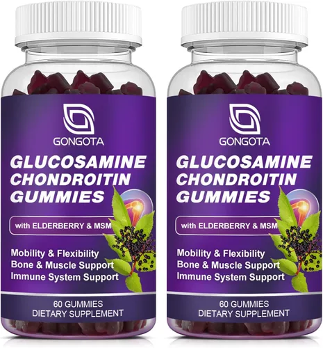 Miniatura 9 de Gomitas de condroitina de glucosamina, paquete de 3, extra fuerte de 1500 mg de glucosamina con MSM y saúco, apoyo de flexibilidad, el mejor 60