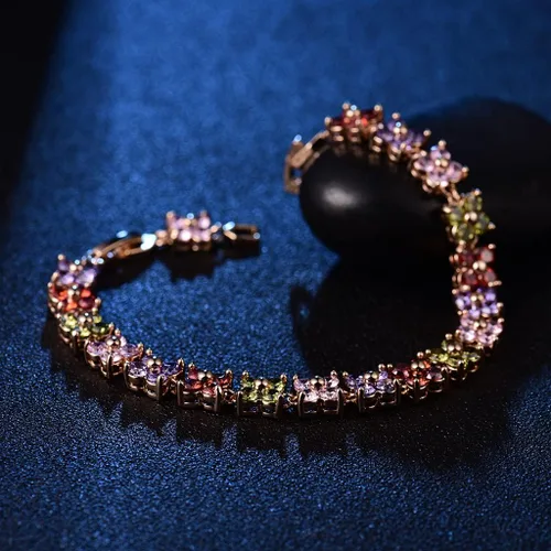 Miniatura 18 de GULICX - Pulsera de tenis con cristales de Swarovski y cristales redondos chapados en oro
