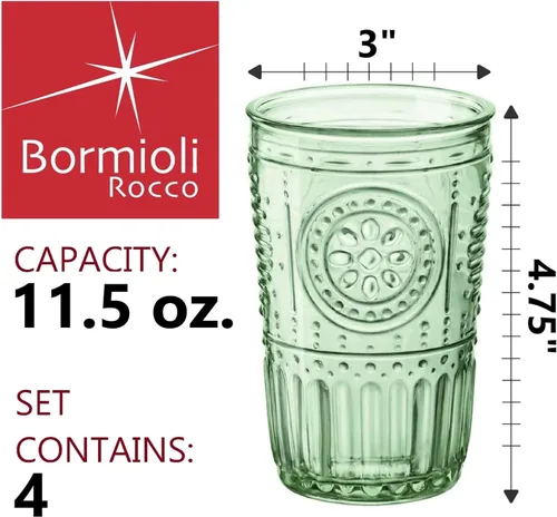 Miniatura 2 de Bormioli Rocco Juego Romántico de 4 Vasos Tumbler, 11.5 Oz. Cristal de Vidrio de Color, Verde Pastel, Hecho en Italia.
