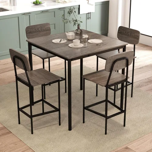 Miniatura 2 de GOFLAME Juego de mesa de comedor de 5 piezas para espacios pequeños, mesa de cocina y sillas para 4 personas con marco de acero, juego de mesa
