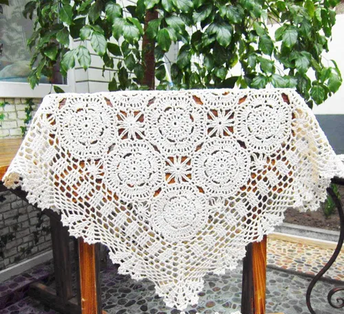 Miniatura 9 de Hetao Mantel cuadrado de ganchillo 100% algodón hecho a mano, manteles de encaje, color beige, 31 pulgadas