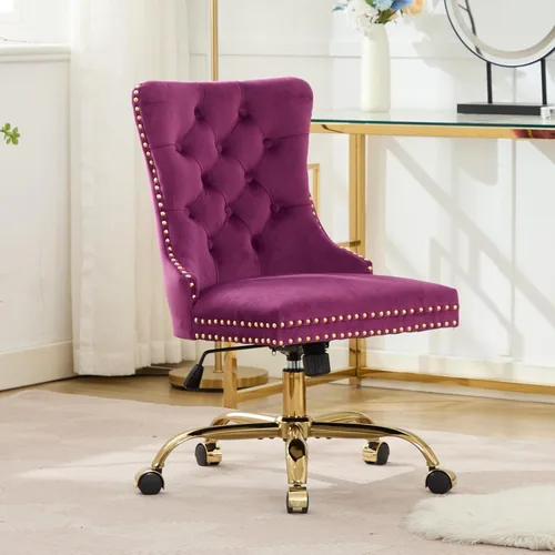 Miniatura 17 de Silla de escritorio, moderna silla de oficina en casa tapizada de terciopelo, sillas de escritorio giratorias de 360° sin brazos, sillas ergonómicas